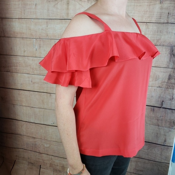 J. Crew Tops - J Crew Silk Ruffle Cold Shoulder Top
